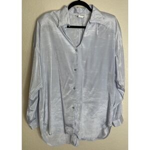 Caviar Womens Medium Button Front Blouse Lilac Iridescent Rayon Vintage USA